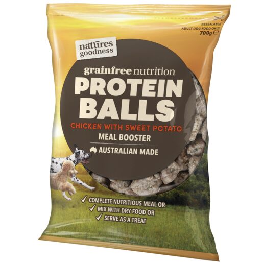 Natures Goodness Grain Free Protein Balls Chicken with Sweet Potato Meatball Adult Chilled Dog Food 700g
