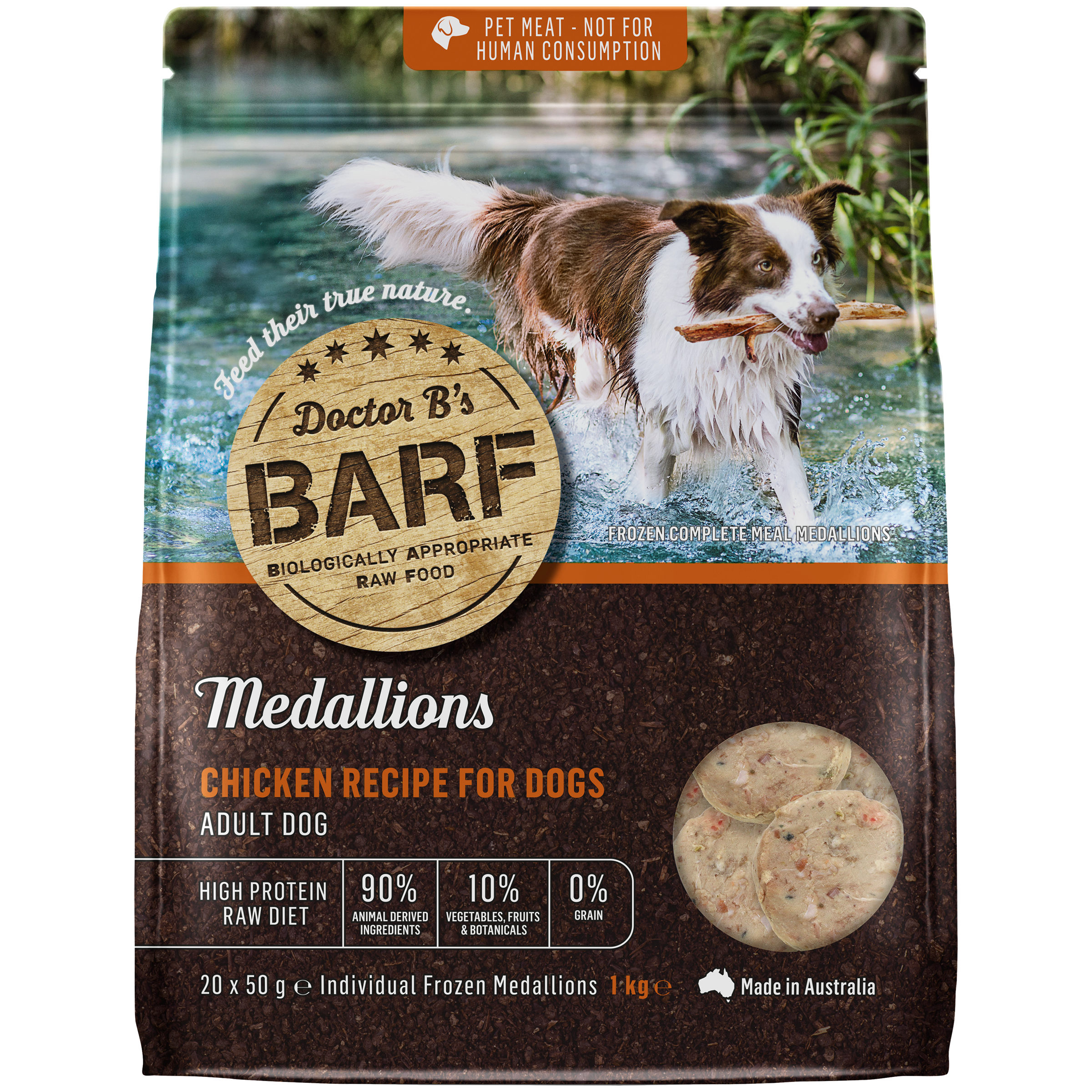 Doctor B's BARF Medallions Chicken Recipe Frozen Adult Dog Food 1kg