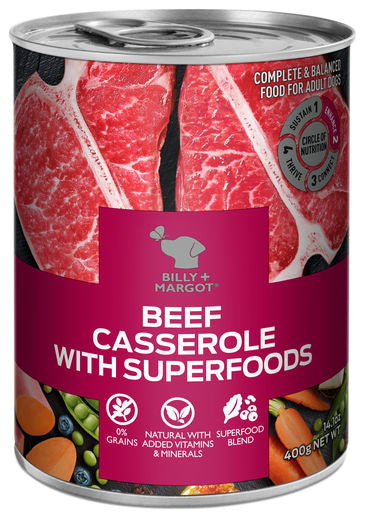Billy + Margot Beef Casserole with Superfoods Wet Adult Dog Food 400g