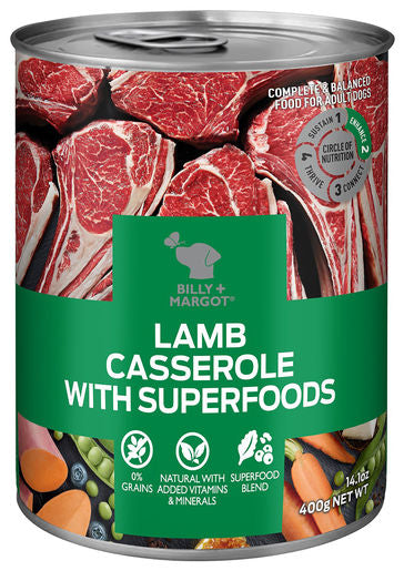 Billy + Margot Lamb Casserole with Superfoods Wet Adult Dog Food 400g
