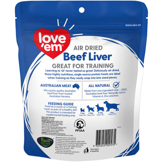 love'em Air Dried Beef Liver Dog Treats 200g