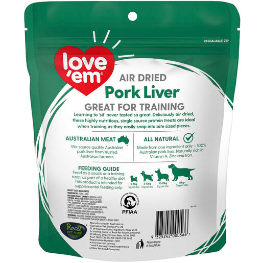 love'em Air dried Pork Liver Dog Treats 200g