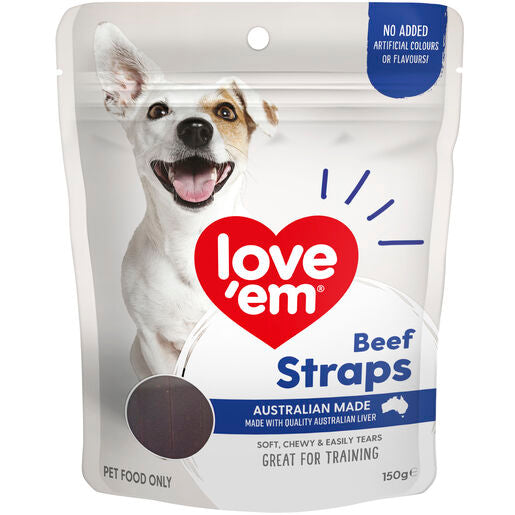 love'em Beef Straps Dog Treats 150g