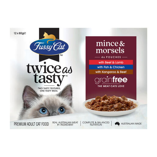 Fussy Cat Twice as Tasty Grain Free Mince & Morsels Wet Cat Food 12x80g