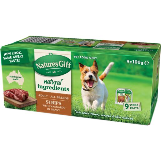Nature's Gift Strips with Kangaroo in Gravy Adult Wet Dog Food 100g x 9 Pack