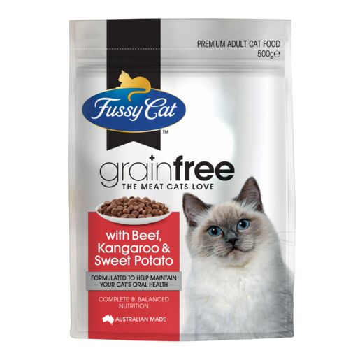 Fussy Cat Grain Free with Beef, Kangaroo with Sweet Potato Dry Cat Food 500g