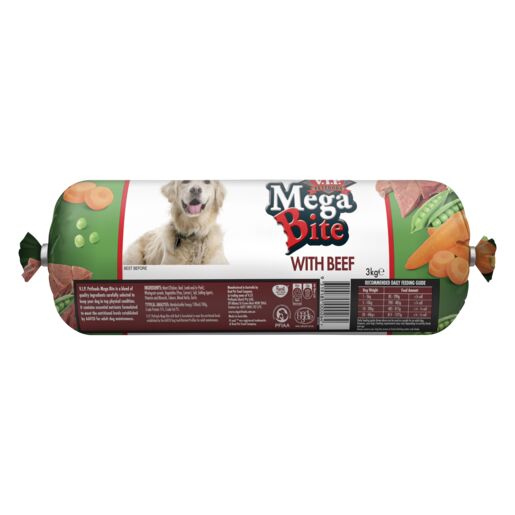 V.I.P. Petfoods Mega Bite with Beef Chilled Adult Dog Roll 3kg