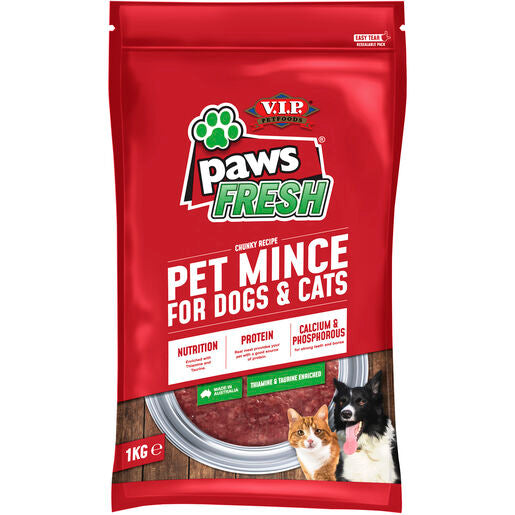 V.I.P. Petfoods Paws Fresh Minced Chilled Dog and Cat Food 1kg