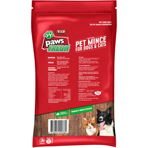 V.I.P. Petfoods Paws Fresh Minced Chilled Dog and Cat Food 1kg