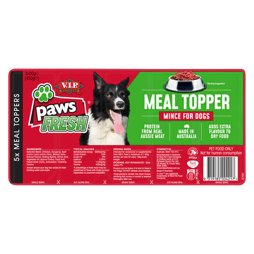 V.I.P. Petfoods Paws Fresh Meal Topper - Chilled Mince for Dogs 5x90g