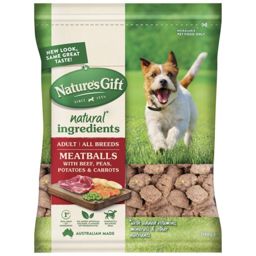 Nature’s Gift Meatballs with Beef, Potato, Carrots and Peas Adult Chilled Dog Food 700g