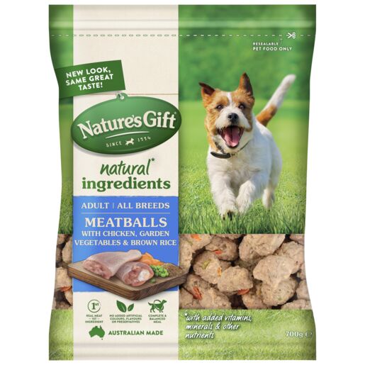 Nature's Gift Meatballs with Chicken, Brown Rice and Garden Vegetables Adult Chilled Dog Food 700g