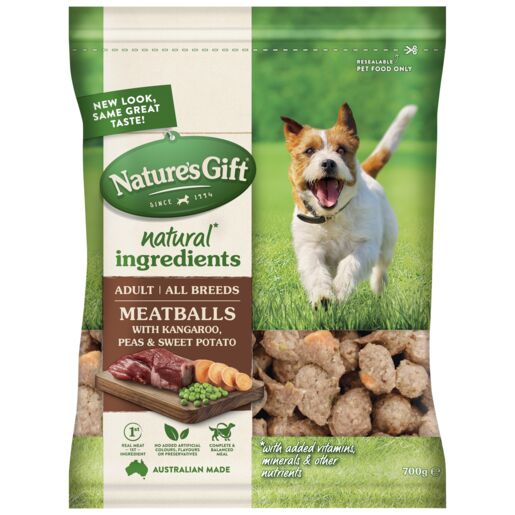 Nature's Gift Meatballs With Kangaroo, Sweet Potato & Peas Adult Chilled Dog Food 700g
