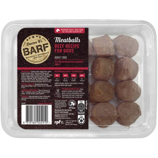 Doctor B’s BARF Meatballs Beef Recipe Frozen Adult Dog Food 400g