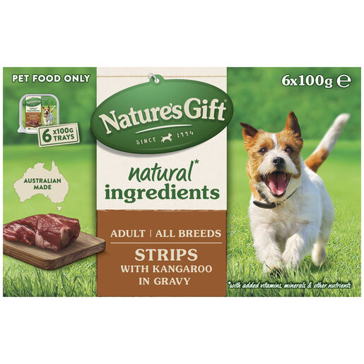 Nature's Gift Strips Kangaroo in Gravy Adult Wet Dog Food 6 x 100g Trays