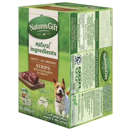 Nature's Gift Strips Kangaroo in Gravy Adult Wet Dog Food 6 x 100g Trays