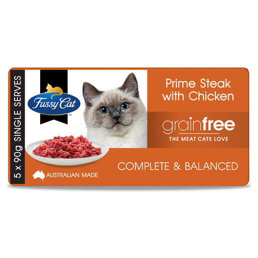 Fussy Cat Grain Free Prime Steak Mince with Chicken Chilled Cat Food 5 x 90g