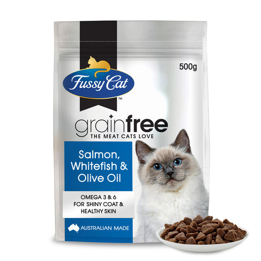 Fussy Cat Grain Free Salmon, Whitefish and Olive Oil Dry Cat Food 500g