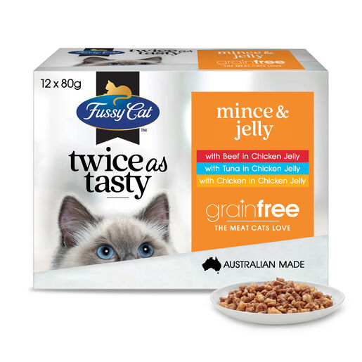 Fussy Cat Twice as Tasty Grain Free Mince & Jelly Wet Cat Food 12x80g