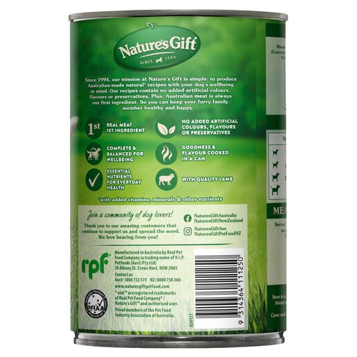 Nature's Gift Loaf Lamb Recipe with Vegetables & Pasta Adult Wet Dog Food 700g