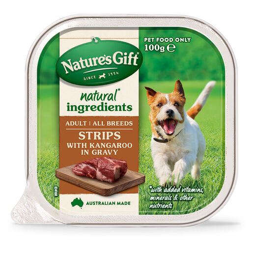 Nature's Gift Strips with Kangaroo in Gravy Adult Wet Dog Food 100g