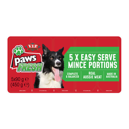V.I.P. Petfoods Paws Fresh Complete & Balanced Mince Portions Chilled Dog Food 5x90g