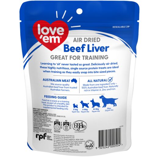 love'em Air Dried Beef Liver Dog Treats 90g