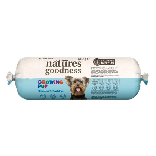 Natures Goodness Grain Free Puppy Chilled Fresh Dog Roll Growing Pup Chicken with Vegetables 680g